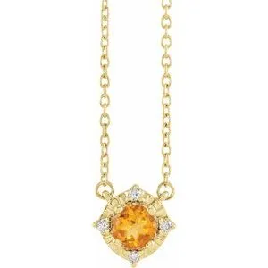 14K Yellow Natural Citrine & .04 CTW Natural Diamond Halo-Style 18" Necklace