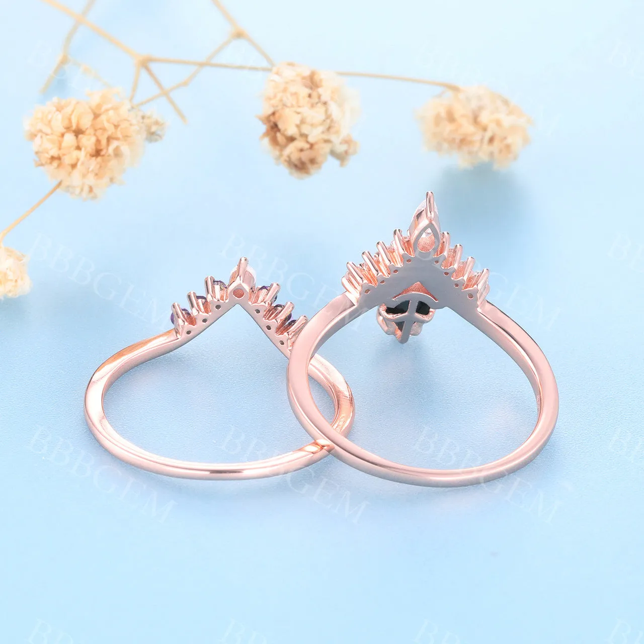 14K/18K Alexandrite Diamond Engagement Rings Rose Gold Wedding Set
