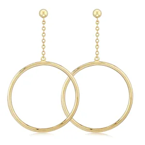 14KG 25mm Tube Hoop Drop W/4mm Ball Earrings