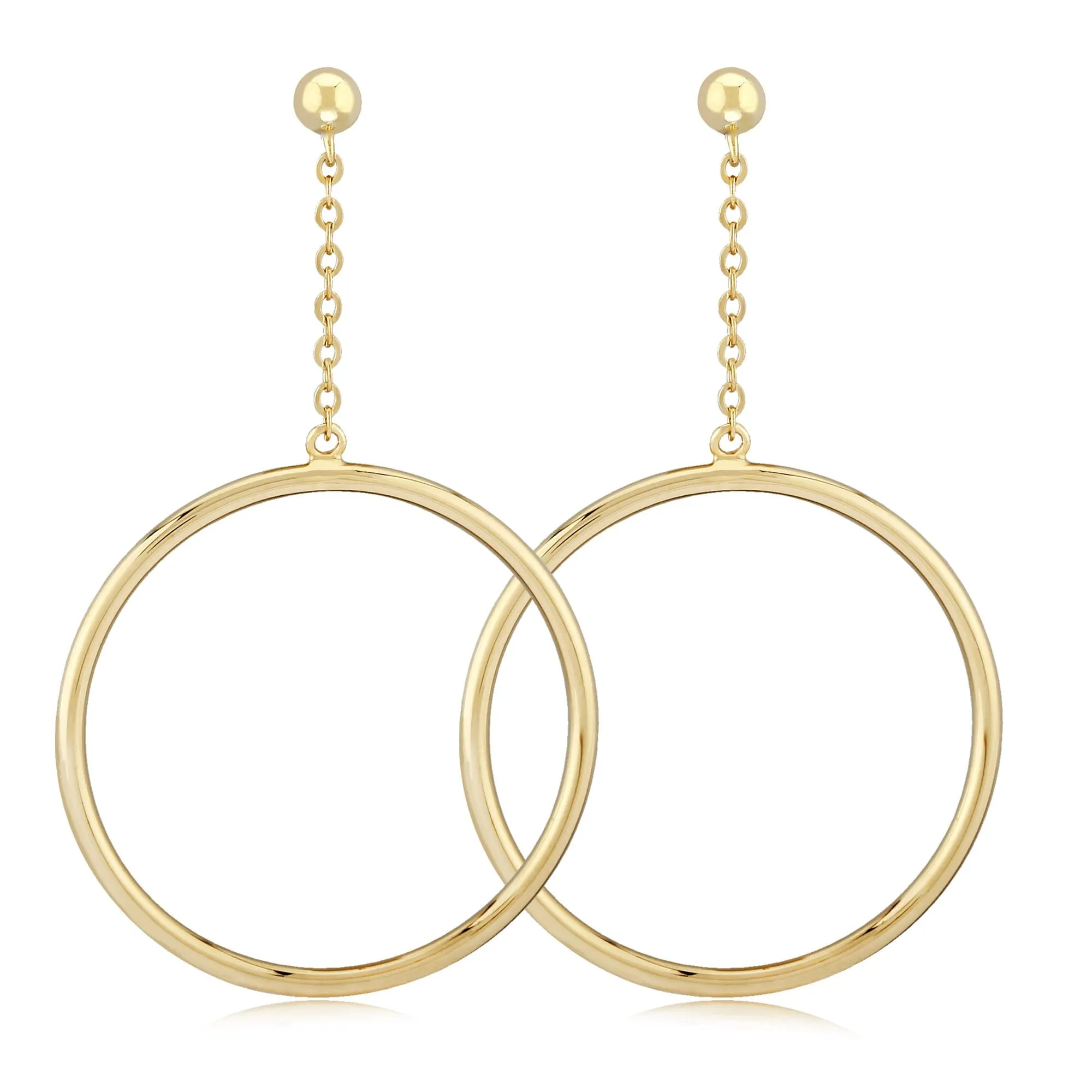 14KG 25mm Tube Hoop Drop W/4mm Ball Earrings