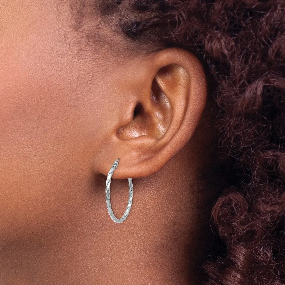 14KT White Gold 22X2MM Twist Hoop Earrings