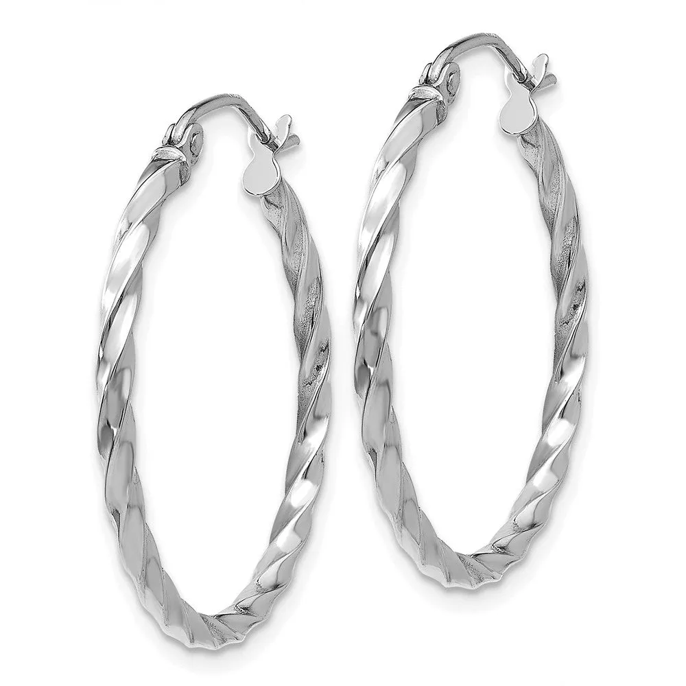 14KT White Gold 22X2MM Twist Hoop Earrings