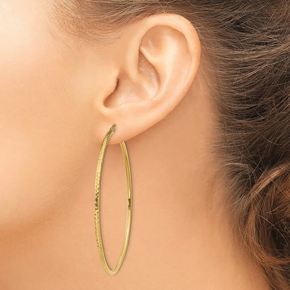 14KT Yellow Gold 60X2MM Diamond-cut Hoop Earrings