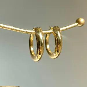 14KT Yellow Gold Tapered Tube 7mm Round Hoop Earrings 30mm
