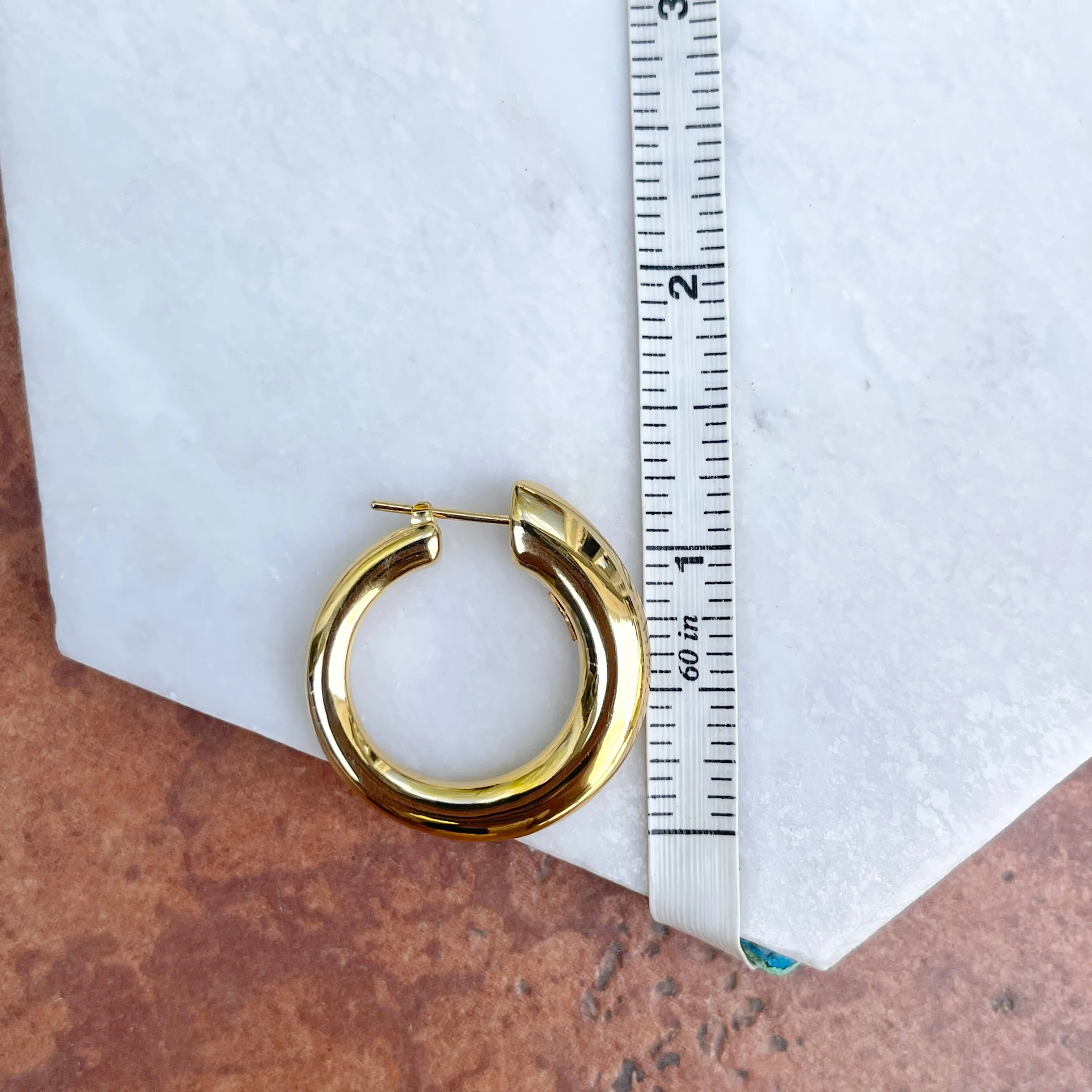 14KT Yellow Gold Tapered Tube 7mm Round Hoop Earrings 30mm