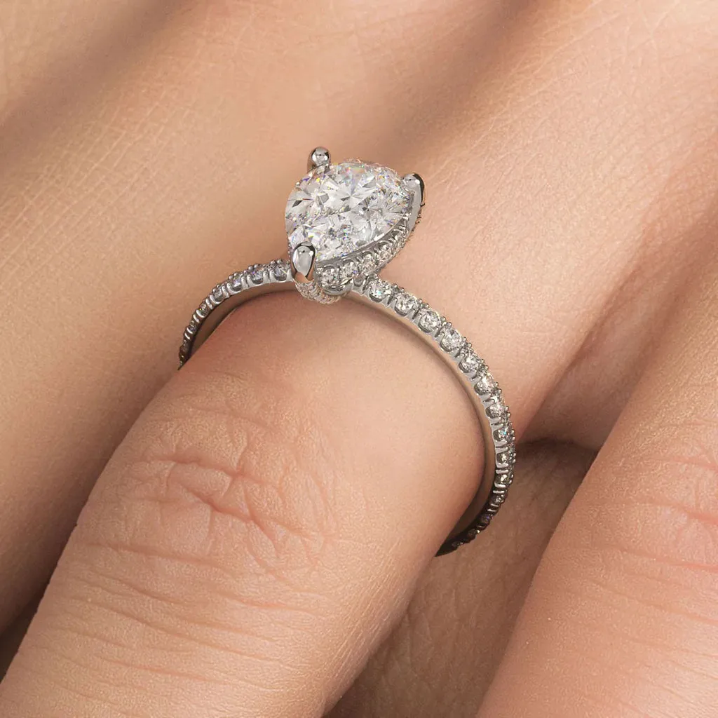 1.5 Carat Pear Shape Petite Micropavé Wire Basket
