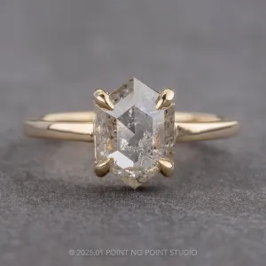 1.52 Carat Icy Salt and Pepper Hexagon Diamond Engagement Ring, Jane Setting, 14k Yellow Gold