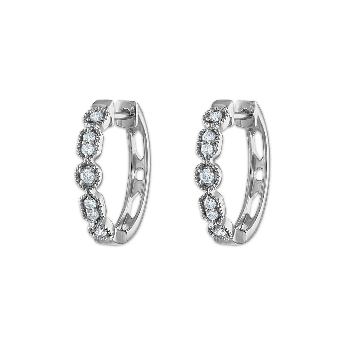 1/6 CTW Natural Diamond Hoop Earrings in 10KT White Gold