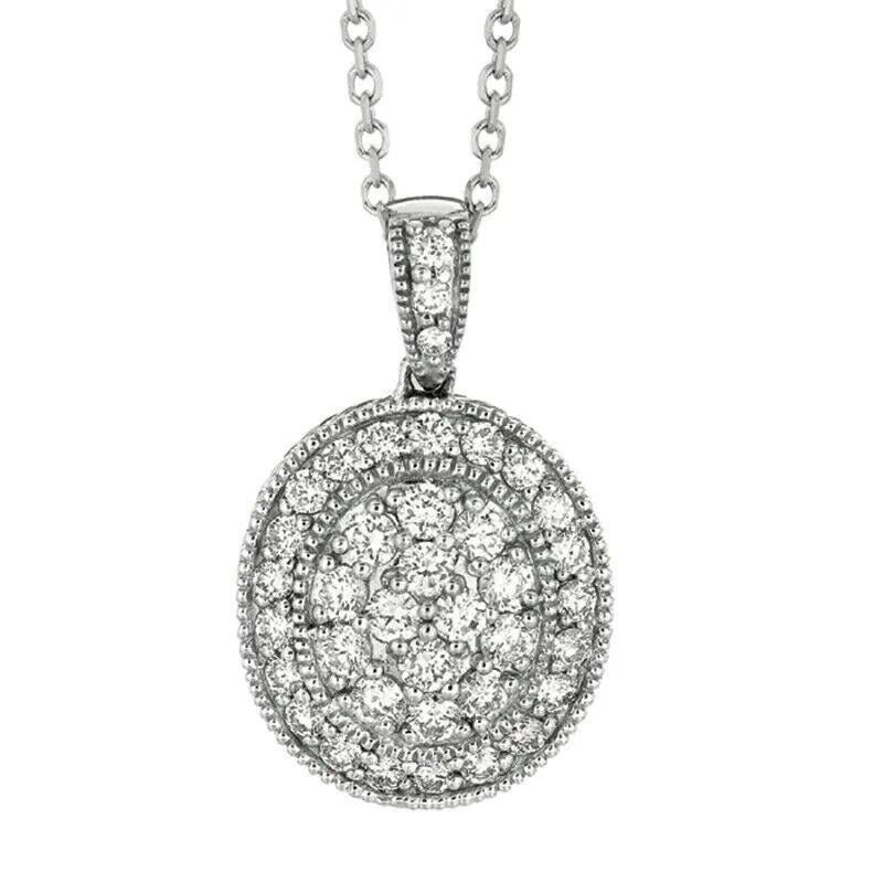 1.60 Carat Natural Diamond Oval Necklace 14K White Gold