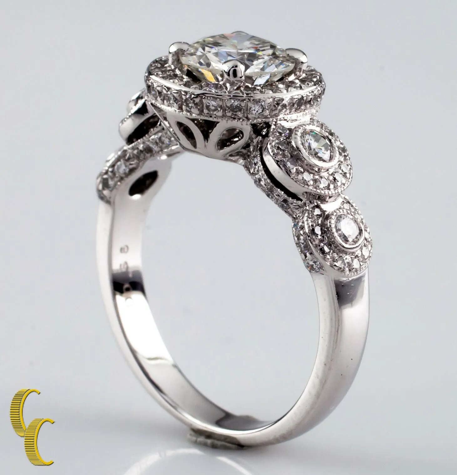 1.77 Carat Round Brilliant Diamond 18k White Gold Engagement Ring Size 6.25