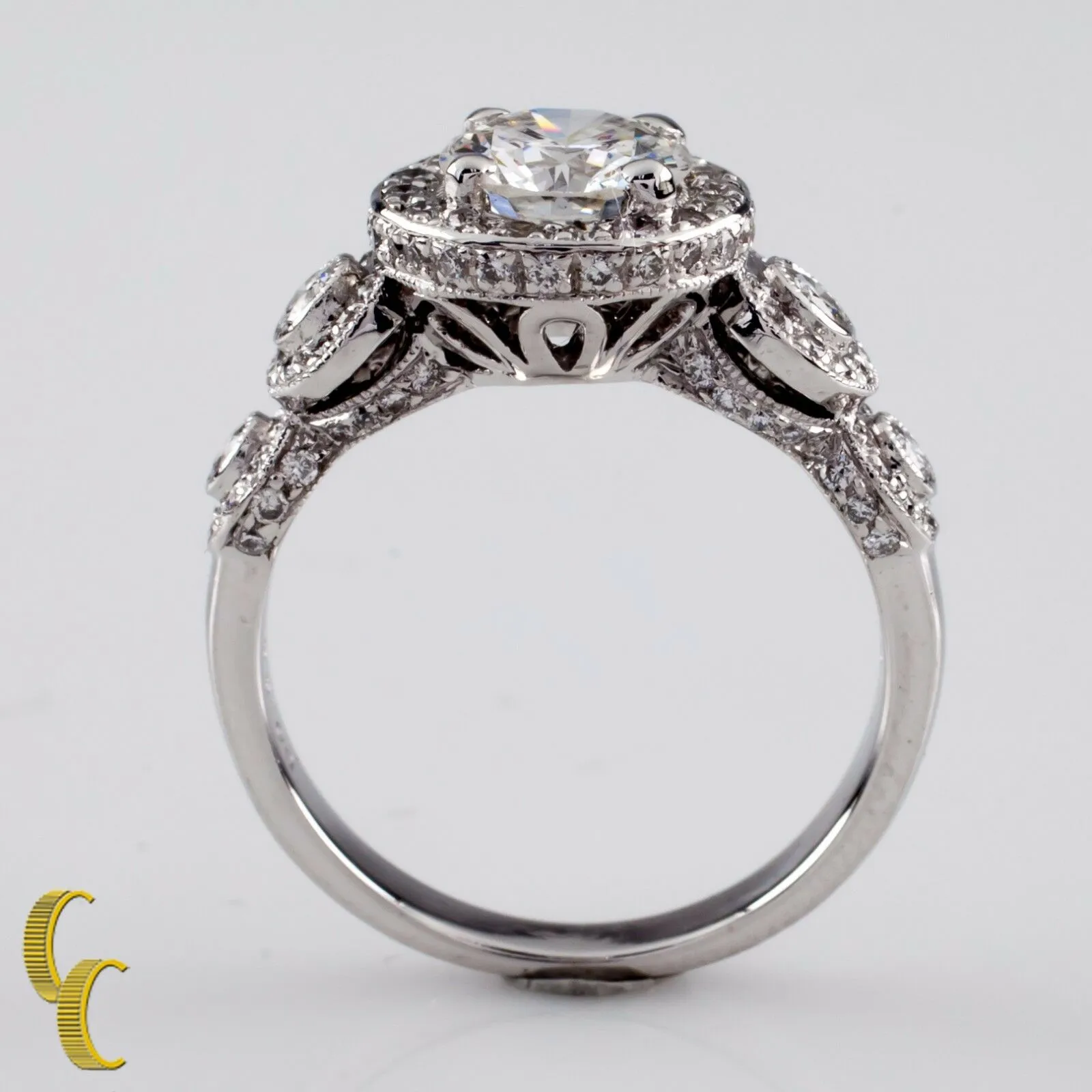 1.77 Carat Round Brilliant Diamond 18k White Gold Engagement Ring Size 6.25
