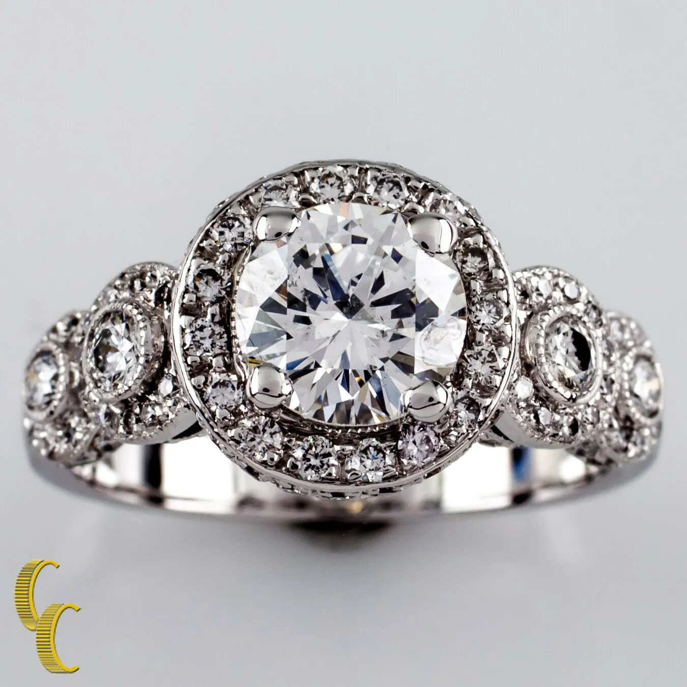 1.77 Carat Round Brilliant Diamond 18k White Gold Engagement Ring Size 6.25