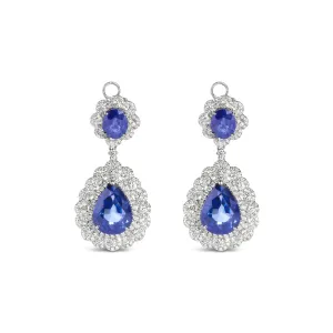 18K White Gold 25.0 Cttw Blue Sapphire and Diamond 4 5/8 Cttw Diamond Halo Dangle Earring (G-H Color, SI1-SI2 Clarity)