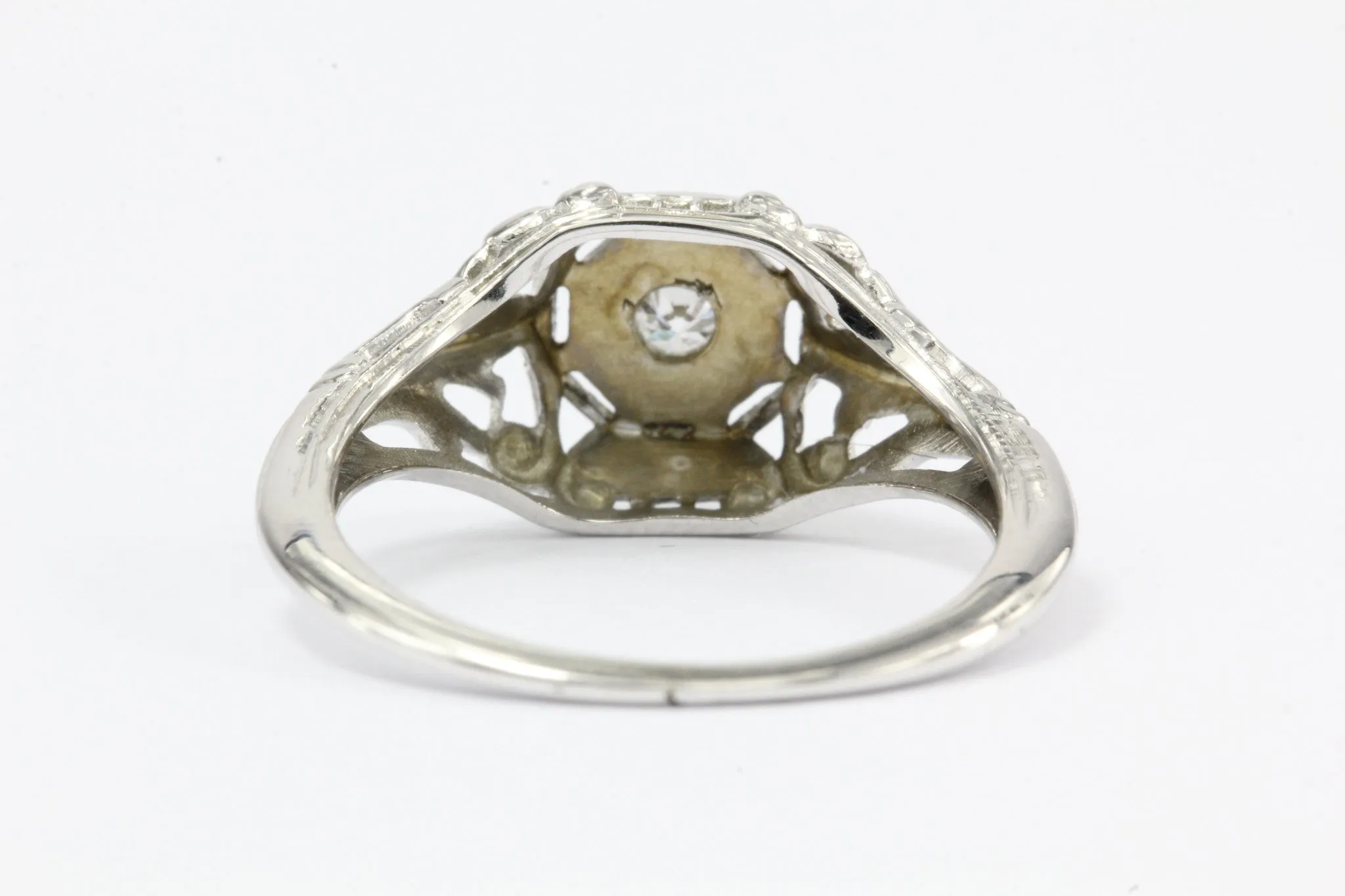18K White Gold Art Nouveau Old European Cut Diamond Engagement Ring