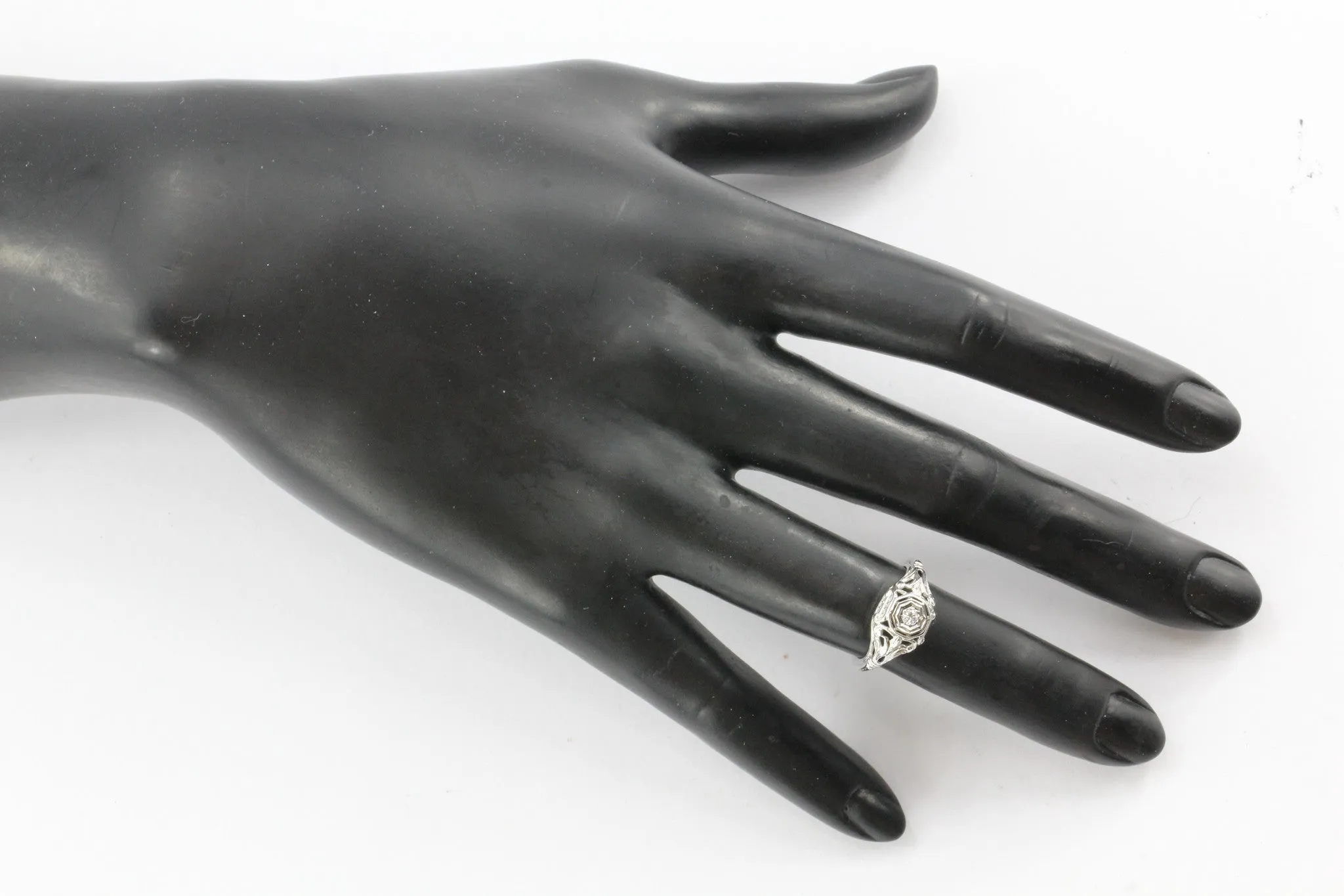 18K White Gold Art Nouveau Old European Cut Diamond Engagement Ring