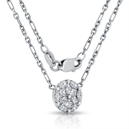 18k White Gold Diamond Ball Pendant Necklace