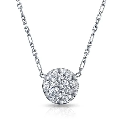 18k White Gold Diamond Ball Pendant Necklace