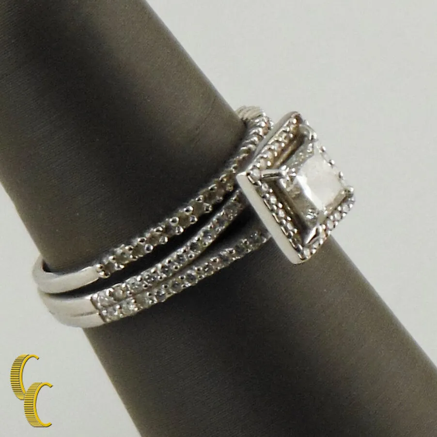 18k White Gold Halo Princess Diamond Engagement Ring & Band Great Gift for Her!