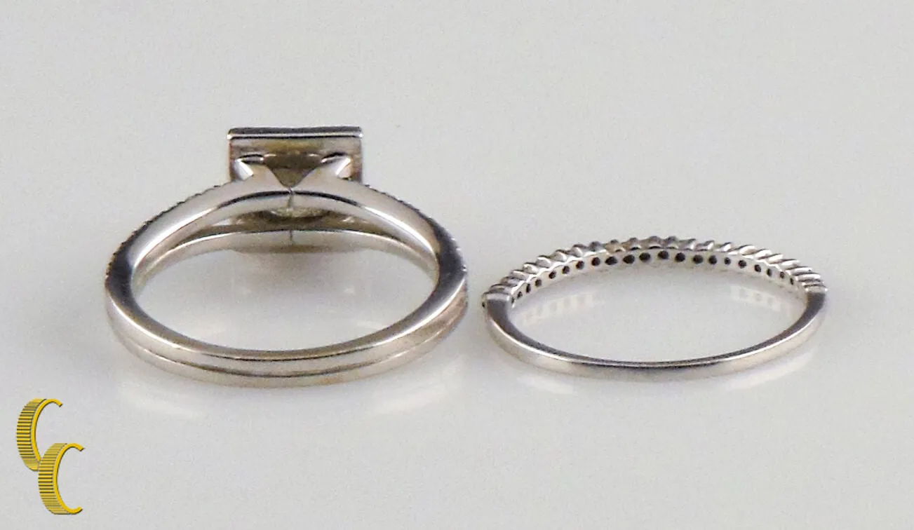 18k White Gold Halo Princess Diamond Engagement Ring & Band Great Gift for Her!