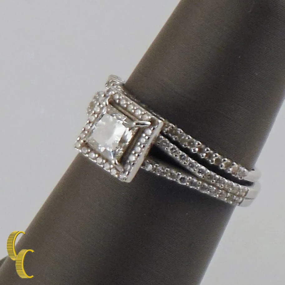 18k White Gold Halo Princess Diamond Engagement Ring & Band Great Gift for Her!