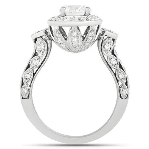 18k White Gold Round Cut Clarity Enhanced Diamond Engagement Ring with Side Stones 2.25 Ctw