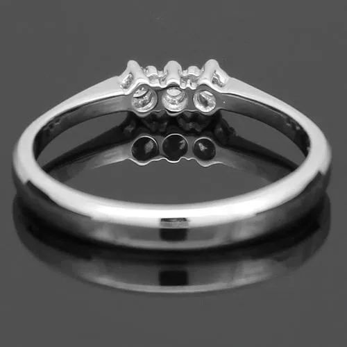 18K White Solid Gold Three Stone Diamond Anniversary Ring 0.13 Ctw
