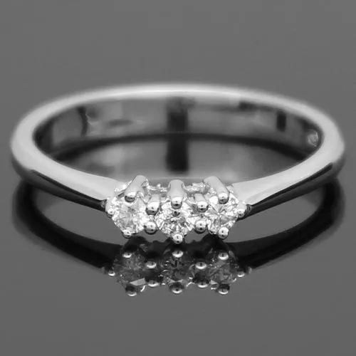 18K White Solid Gold Three Stone Diamond Anniversary Ring 0.13 Ctw