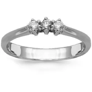 18K White Solid Gold Three Stone Diamond Anniversary Ring 0.13 Ctw