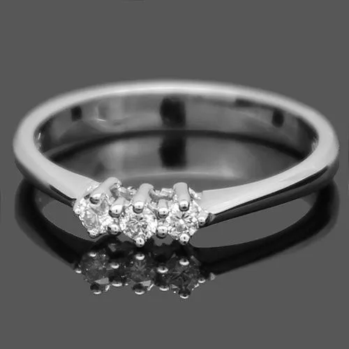 18K White Solid Gold Three Stone Diamond Anniversary Ring 0.13 Ctw
