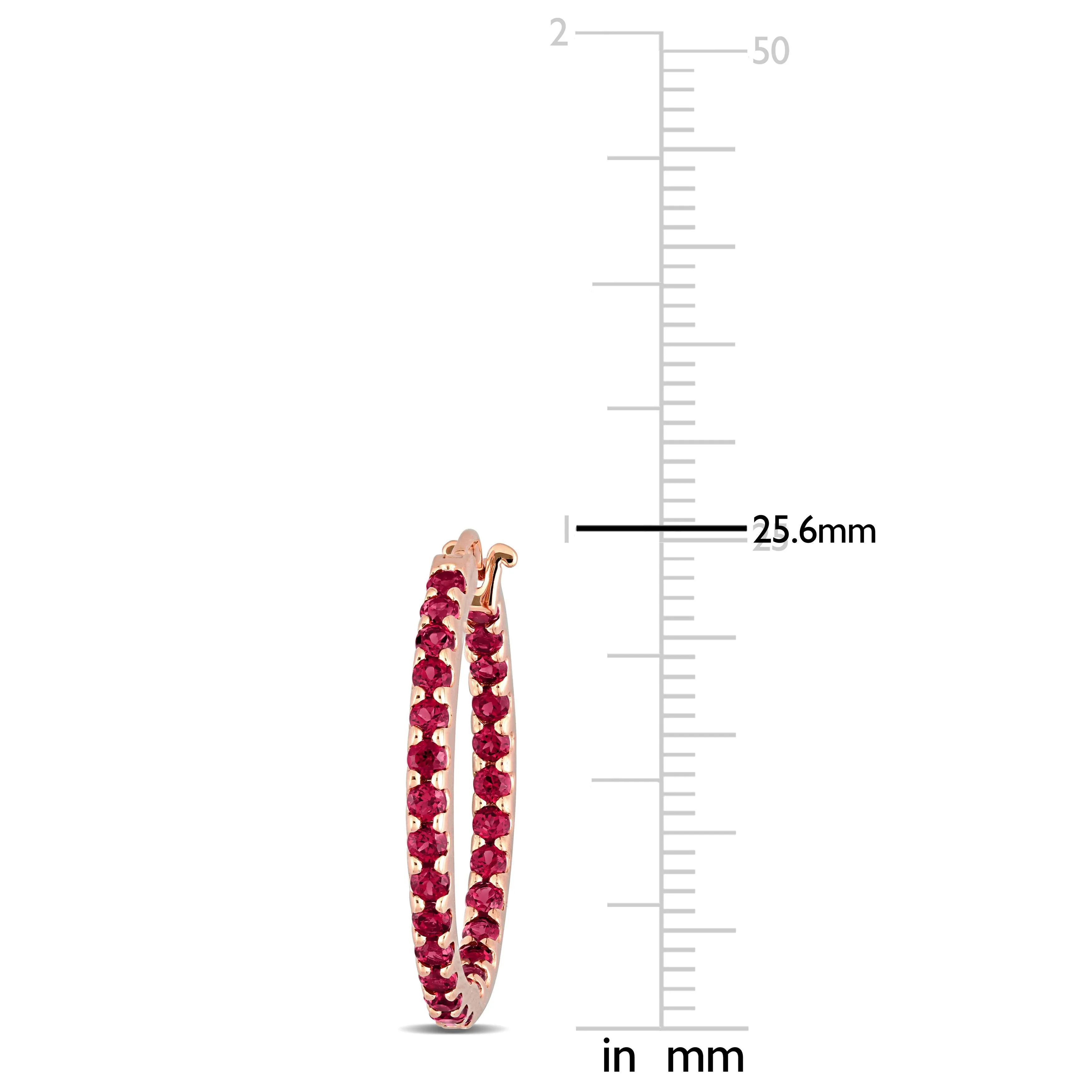 2 1/4 CT TGW Garnet Hoop Earrings 10k Pink Gold