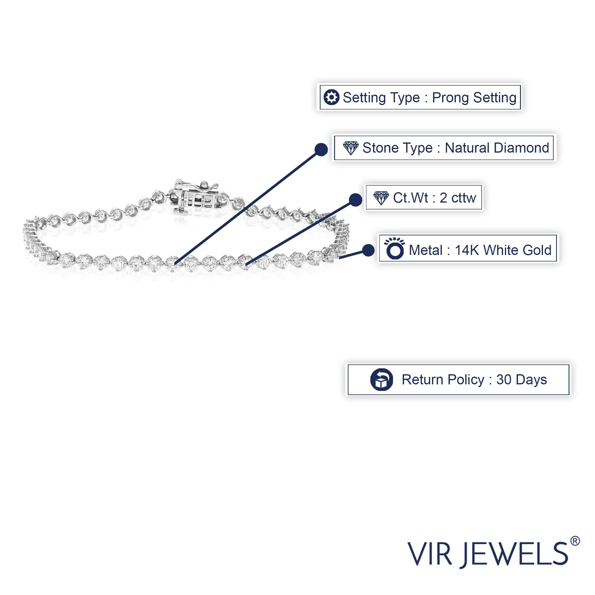 2 cttw Diamond Classic Round Tennis Bracelets in 14K White Gold