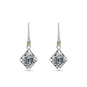 2.00 Cts Blue Topaz Drop Earring in Two Tone 925 Silver