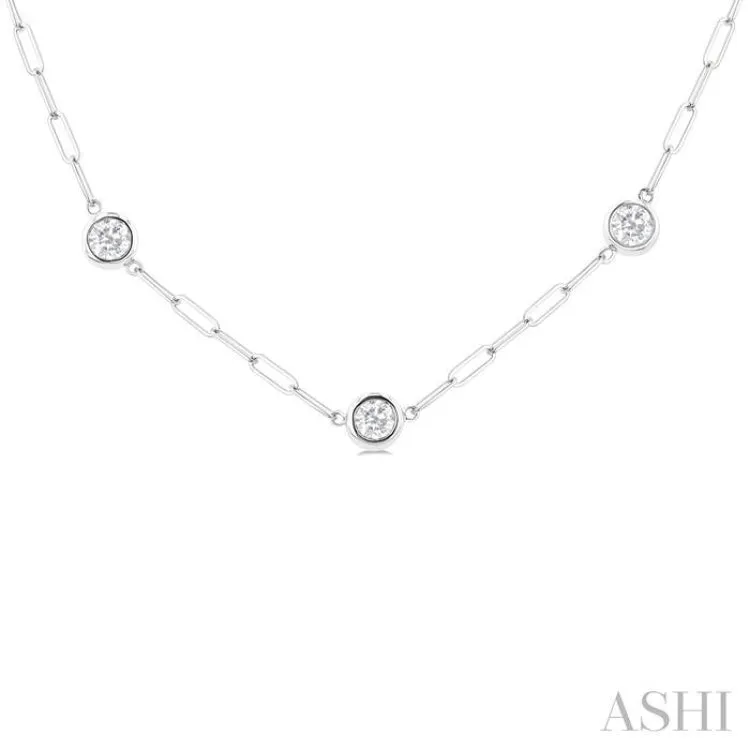 2.00 ctw Bezel Set Round Cut Diamond Paperclip Station Necklace in 14K White Gold