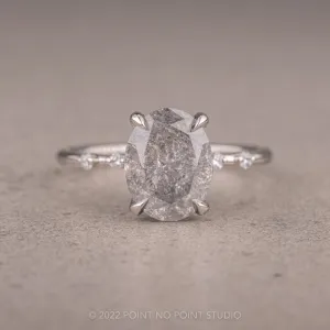 2.19 Carat Salt and Pepper Oval Diamond Engagement Ring, Nova Setting, Platinum