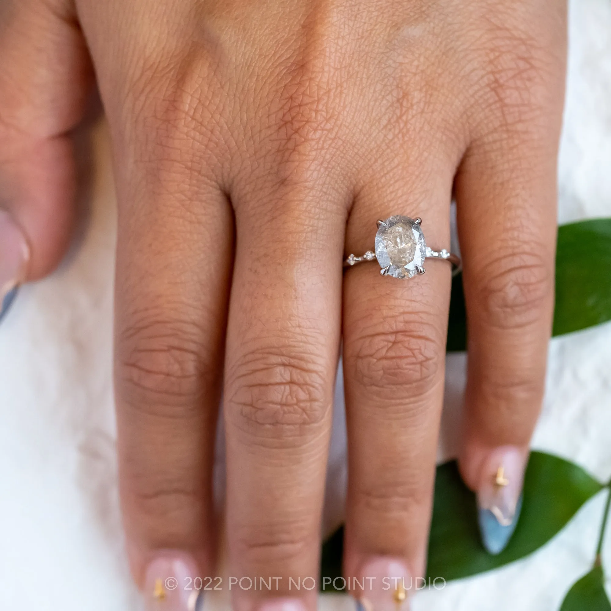 2.19 Carat Salt and Pepper Oval Diamond Engagement Ring, Nova Setting, Platinum
