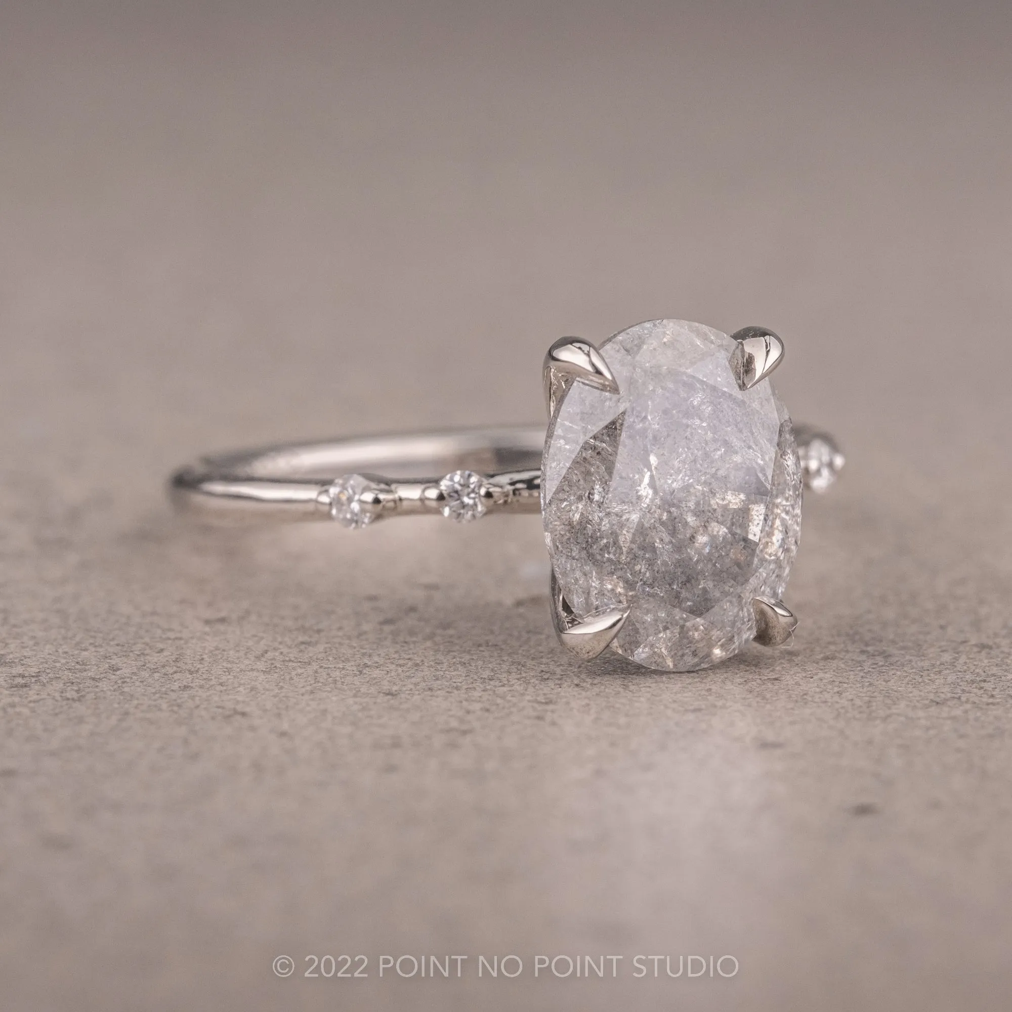 2.19 Carat Salt and Pepper Oval Diamond Engagement Ring, Nova Setting, Platinum