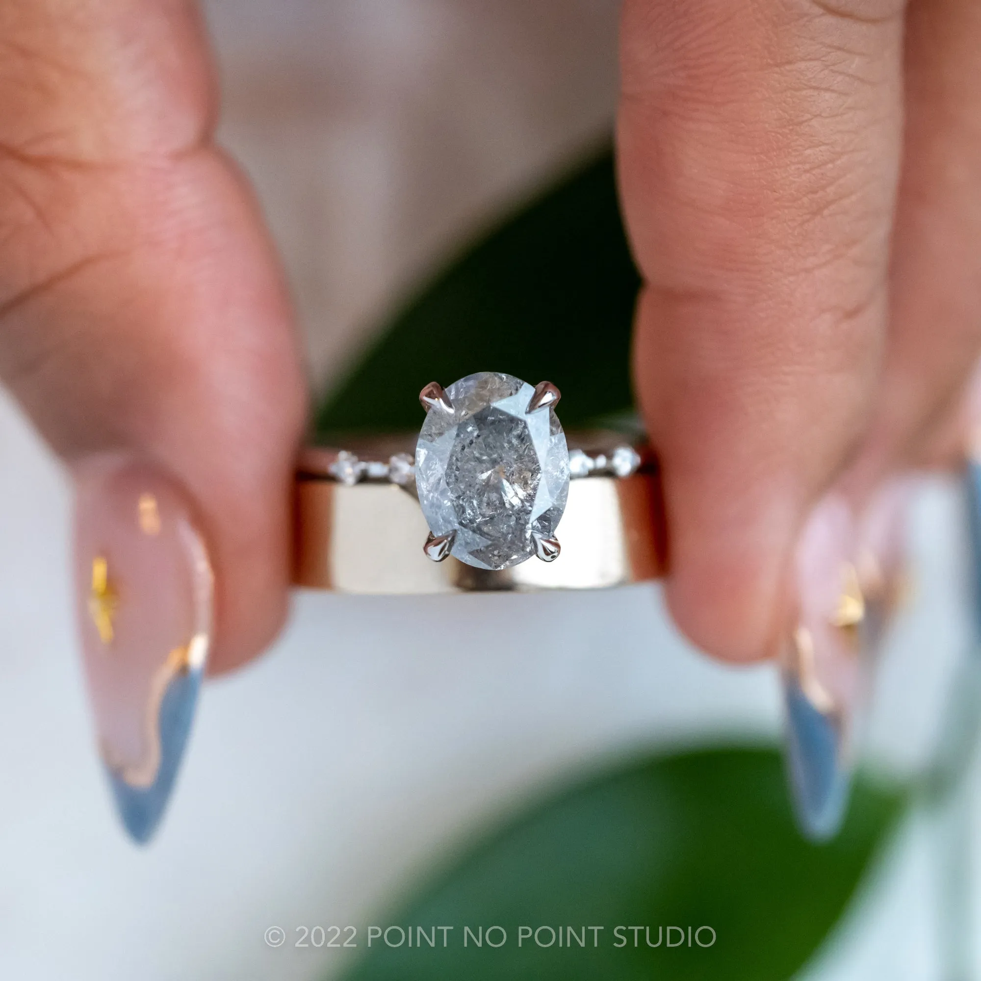 2.19 Carat Salt and Pepper Oval Diamond Engagement Ring, Nova Setting, Platinum
