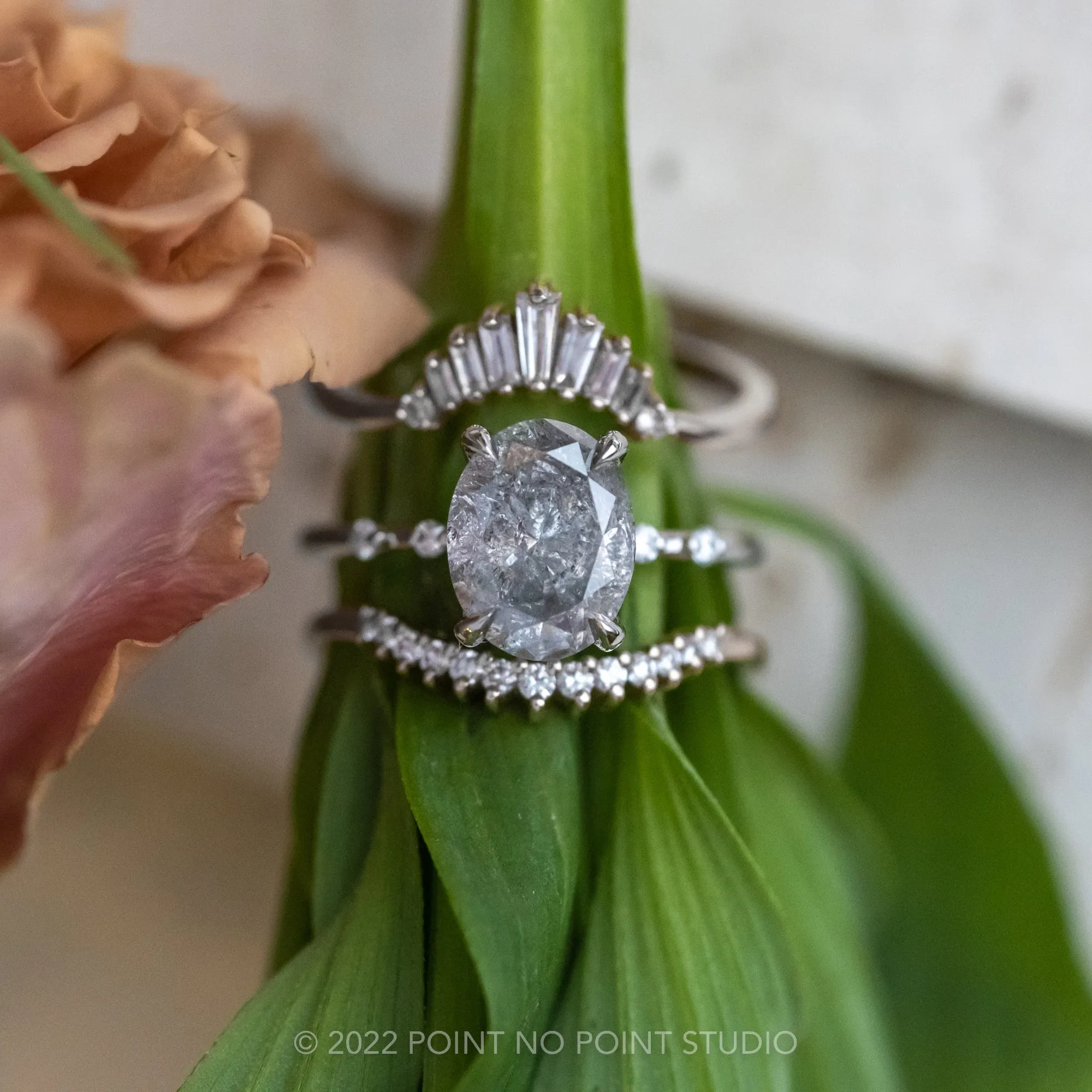 2.19 Carat Salt and Pepper Oval Diamond Engagement Ring, Nova Setting, Platinum