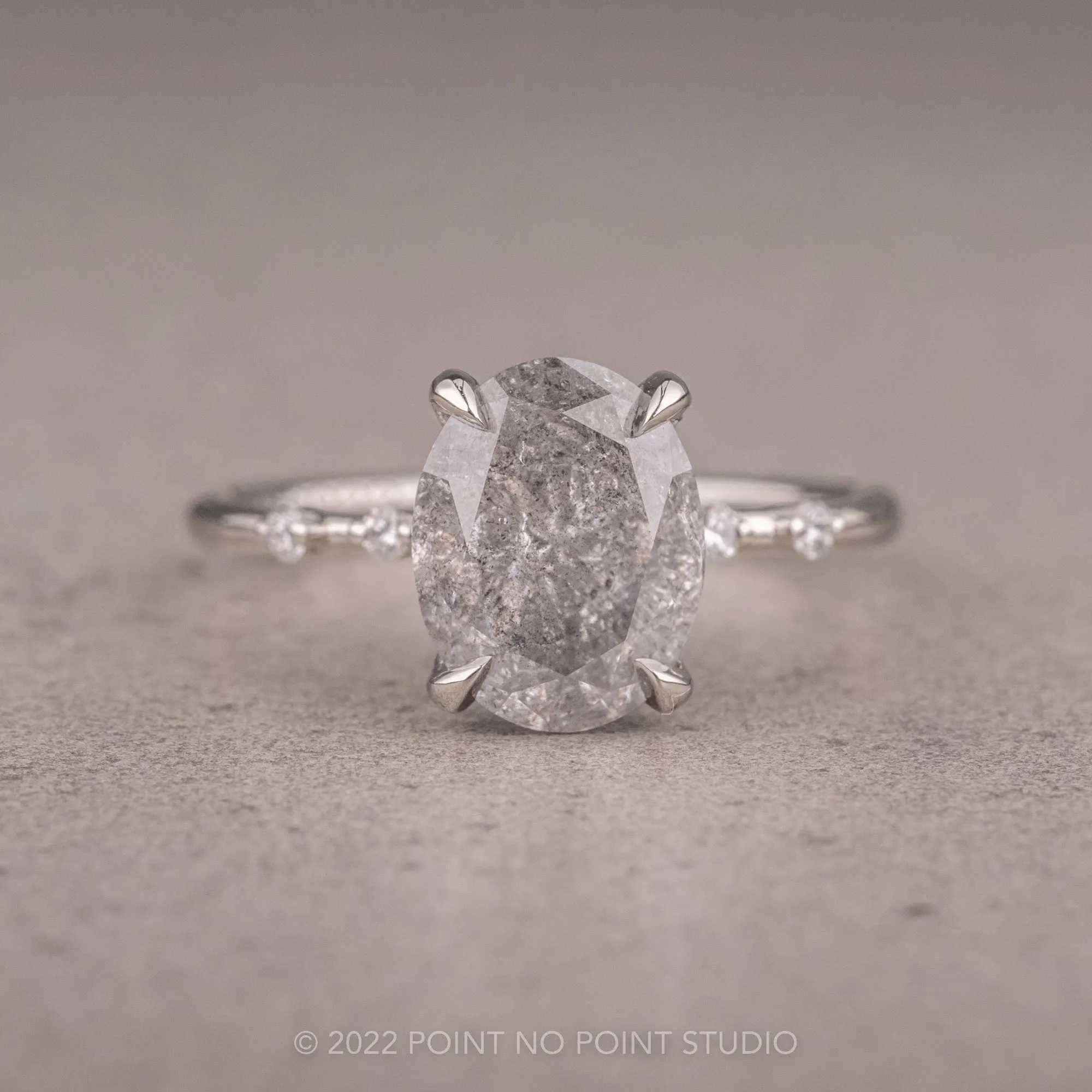 2.19 Carat Salt and Pepper Oval Diamond Engagement Ring, Nova Setting, Platinum