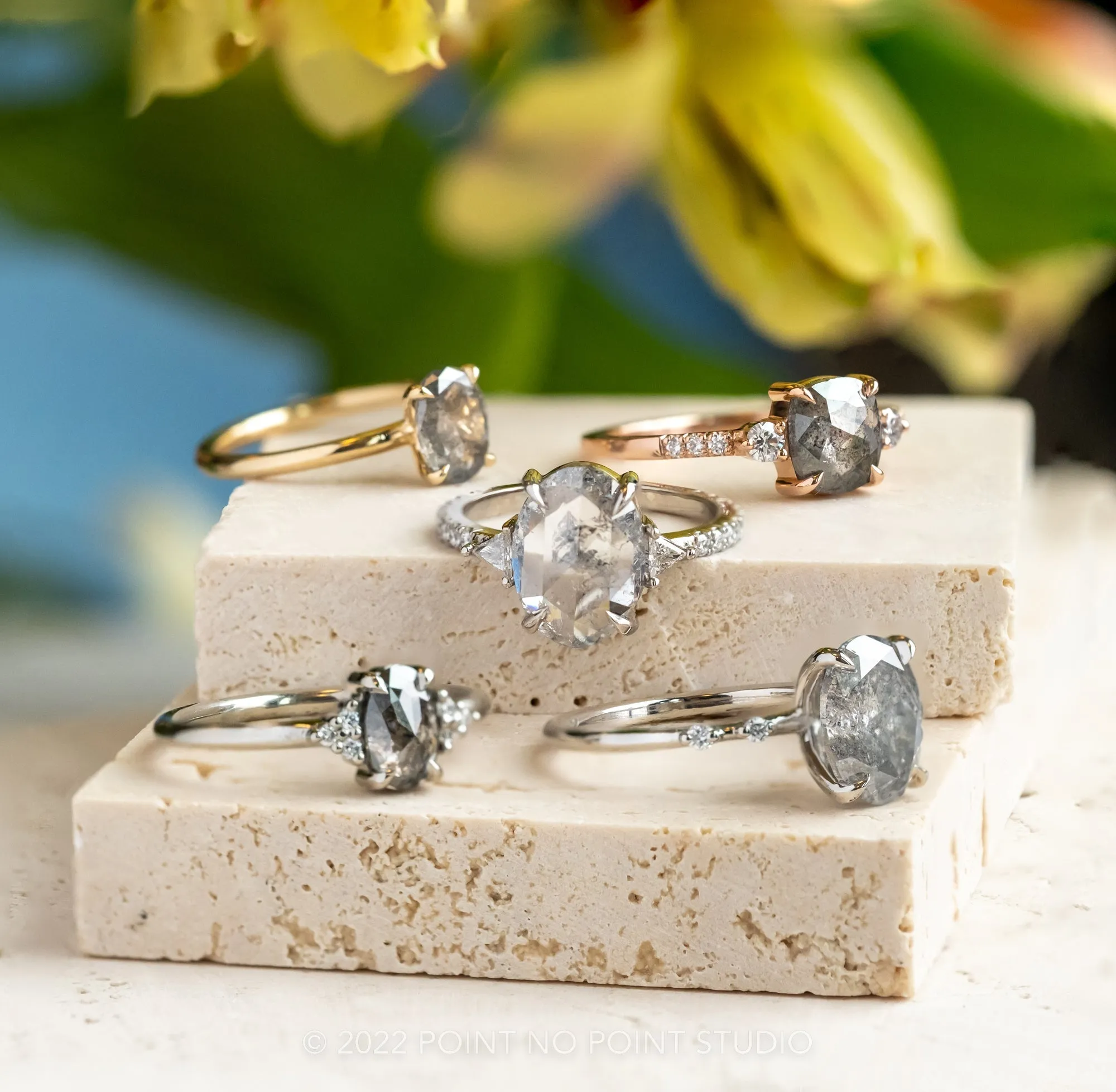 2.19 Carat Salt and Pepper Oval Diamond Engagement Ring, Nova Setting, Platinum
