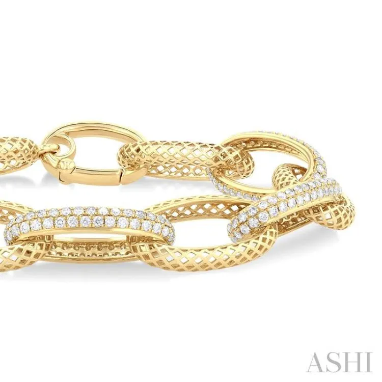 3 ctw Open Window Oval Link Round Cut Diamond Fashion Bold Bracelet in 14K Yellow Gold