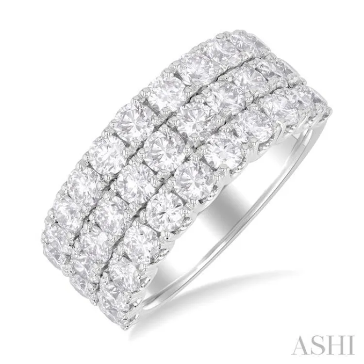 3 ctw Triple Row Round Cut Diamond Wide Wedding Band in 14K White Gold