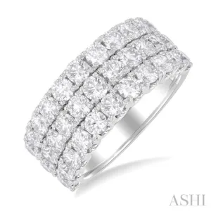 3 ctw Triple Row Round Cut Diamond Wide Wedding Band in 14K White Gold