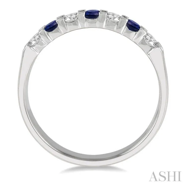 3 MM Sapphire and 3/8 ctw Round Cut Diamond Precious Wedding Band in 14K White Gold