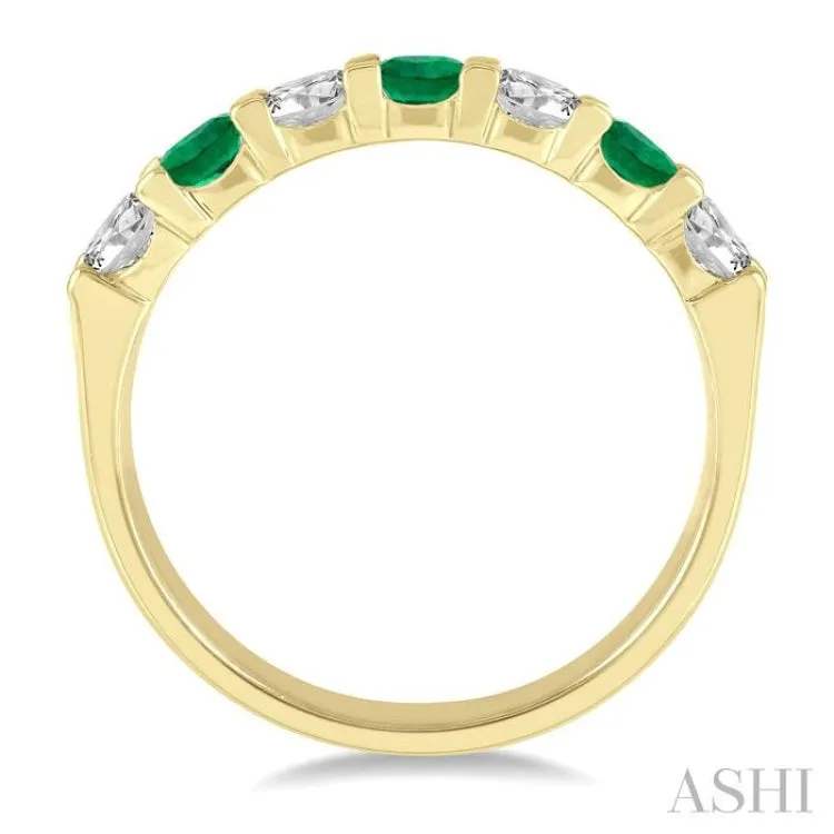 3.3 MM Emerald and 1/2 ctw Round Cut Diamond Precious Wedding Band in 14K Yellow Gold