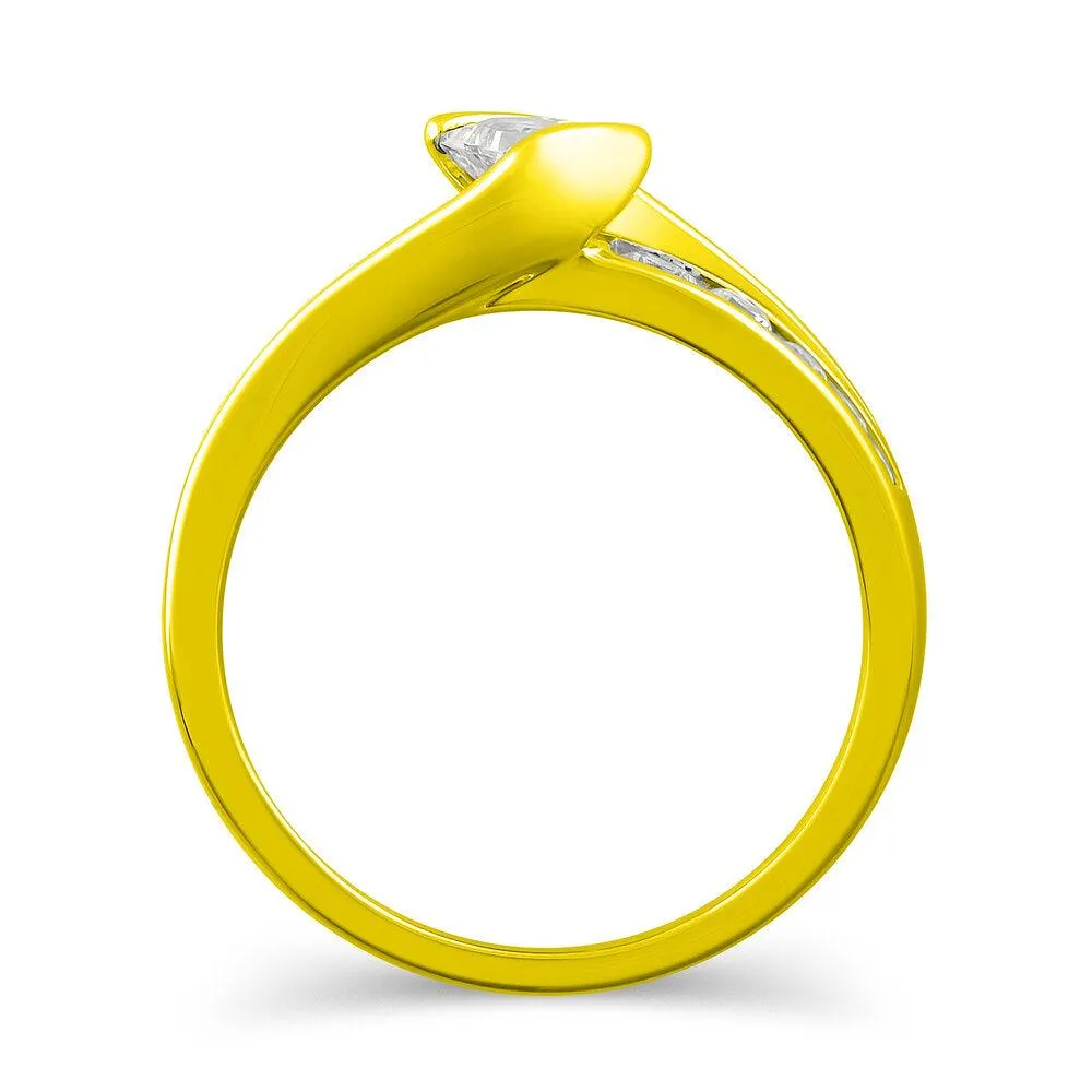 3/4 Cttw Princess Cut Diamond Engagement Ring in 14K Yellow Gold (0.75 Cttw, Color : I, Clarity : I2)