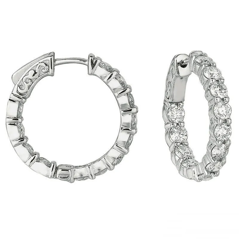 3.70 Carat Natural Diamond Hoop Earrings G-H SI in 14K White Gold