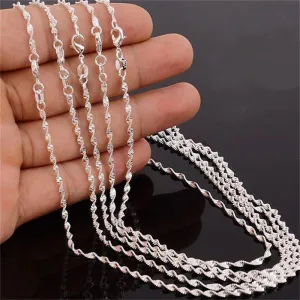 3Pcs Set 2mm Silver Plated Water Wave Chain Necklaces Couple Jewelry