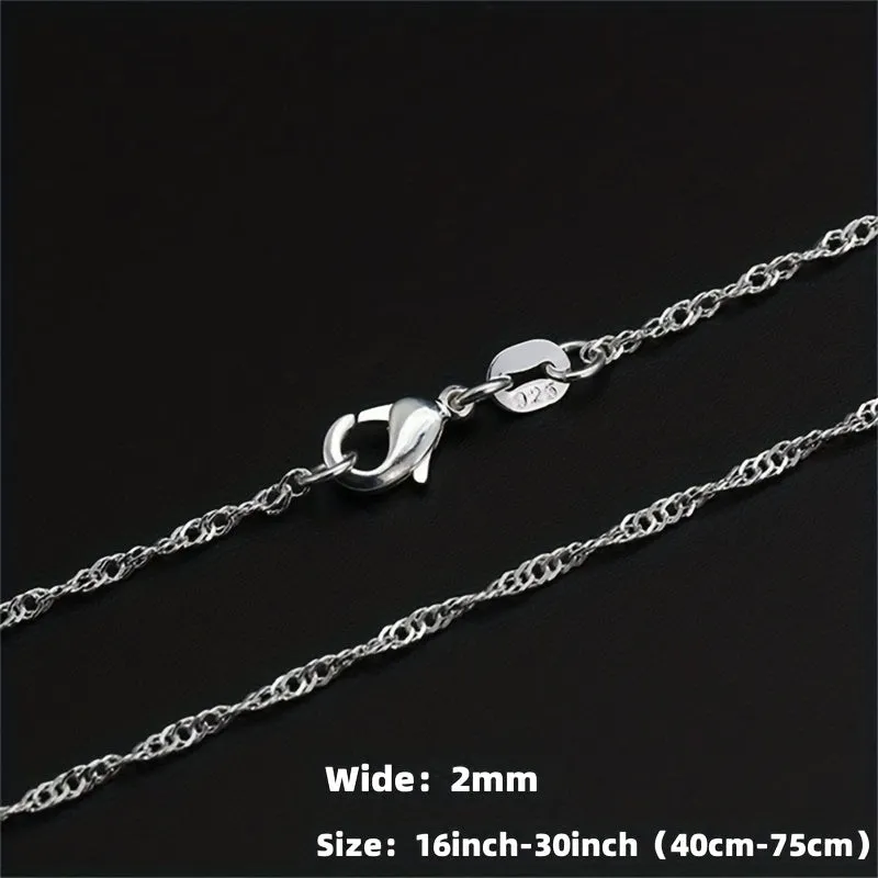 3Pcs Set 2mm Silver Plated Water Wave Chain Necklaces Couple Jewelry