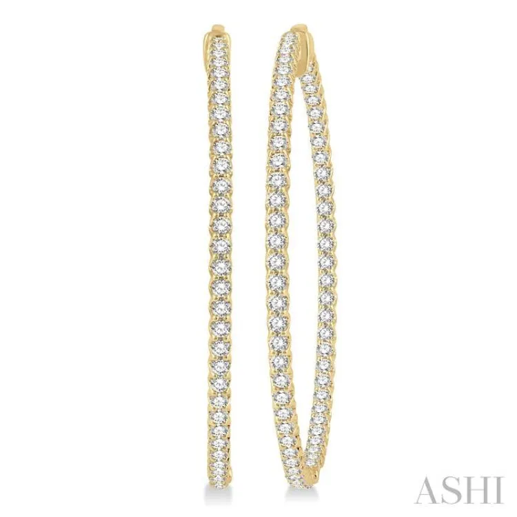 4 ctw Inside-Out Round Cut Diamond 2-Inch Hoop Earrings in 14K Yellow Gold